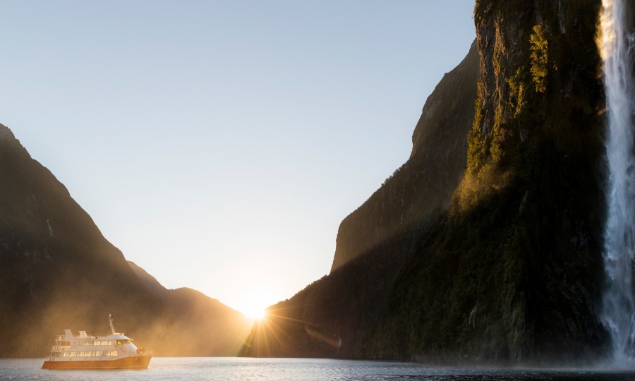 The sun sets on our Nature Cruise in Milford Sound