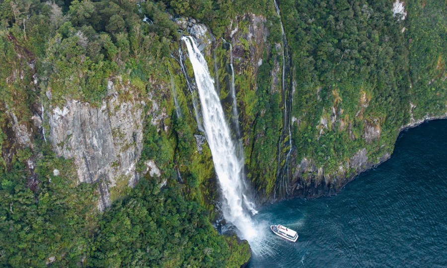 Milford Sound Cruise under Stirling Falls