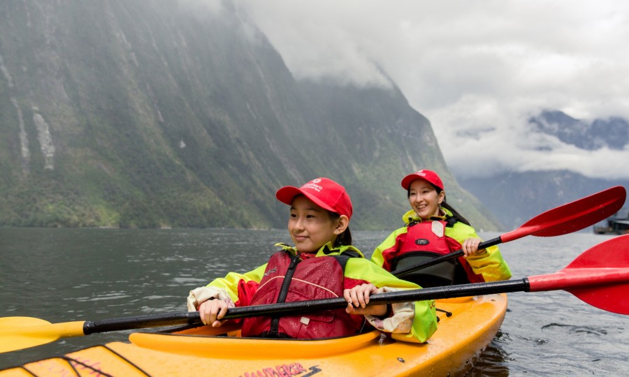 Our double kayaks are perfect for familes to enjoy Milford Soun Cruise Kayak